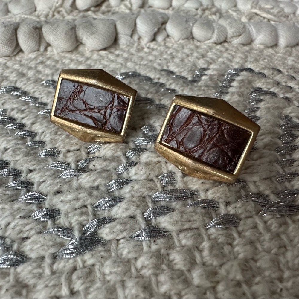 Vintage ANSON Patent Pending Men’s Cufflinks. 1960s Mid Century Leather Inlay